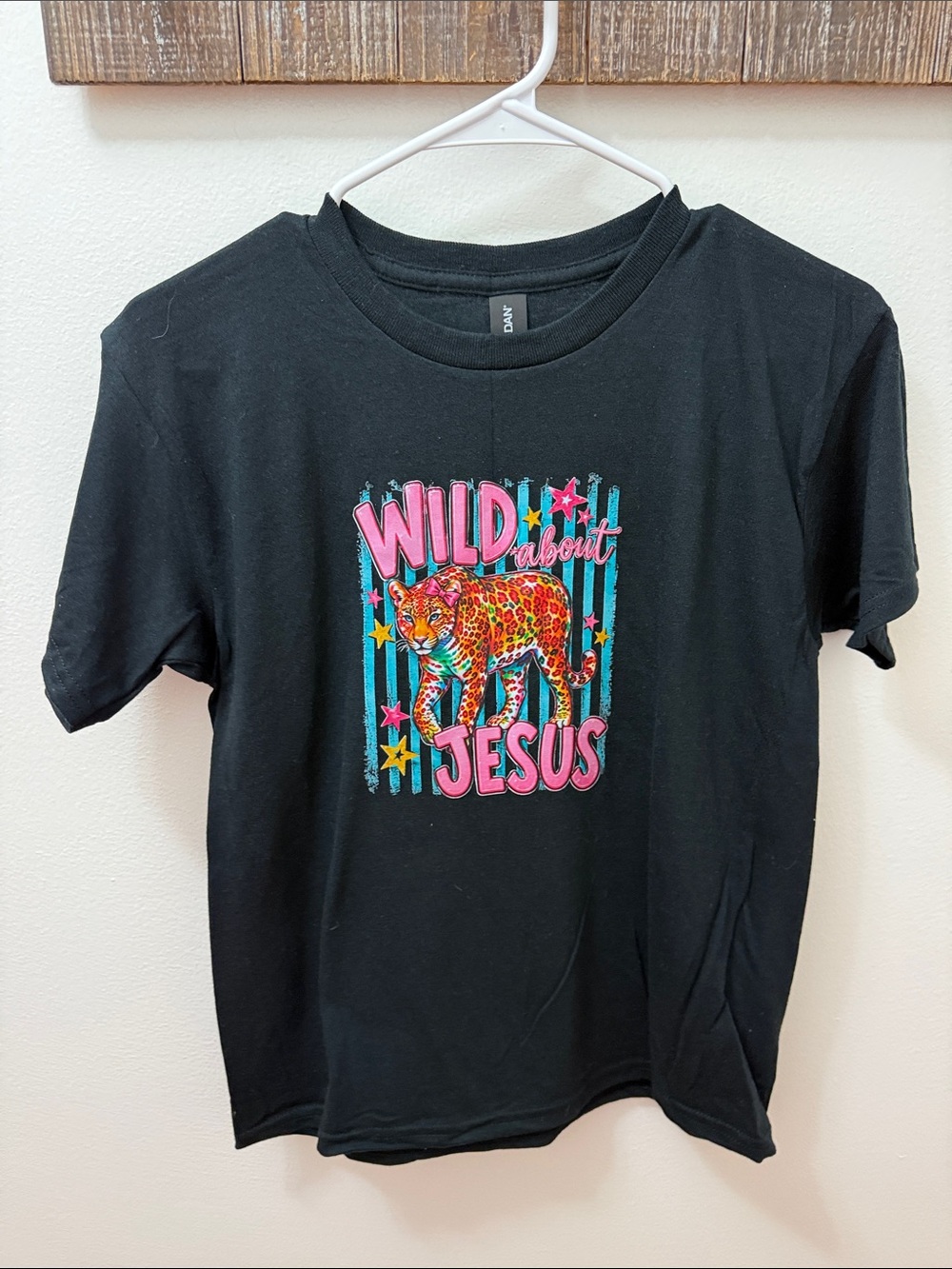 Gildan Black Kids Tee with Pink & Turquoise 'Wild About Jesus' Graphic